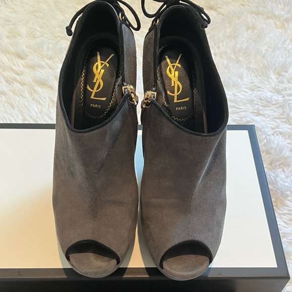 YSL gray suede lace up back wedges - Picture 5 of 8